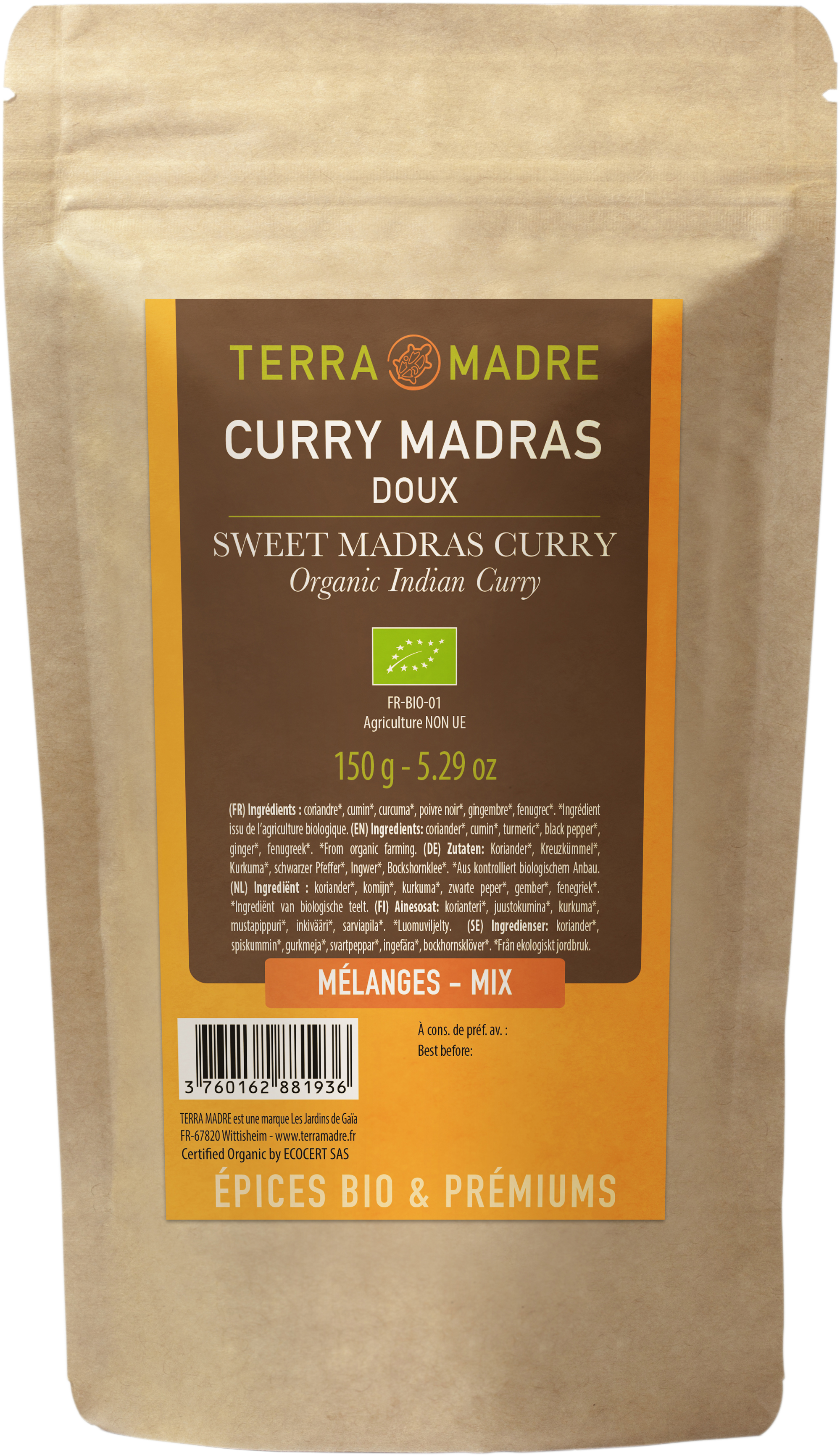 Terra Madre Luomu makea Madras Curry täyttöpussi 150g