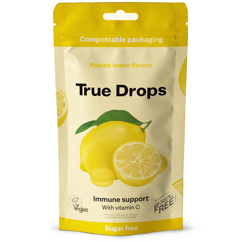 True Drops kurkkupastilli Sitruuna + C-vitamiini 70g
